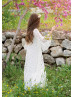 Bell Sleeves Ivory Polka Dot Lace Floor Length Flower Girl Dress